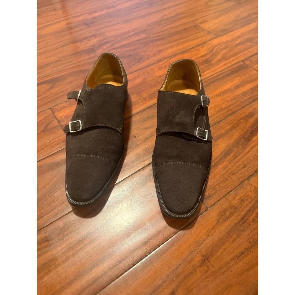 Suitsupply Mens Dark Brown Suede Double Monk Strap Shoes Made in Italy Size 44